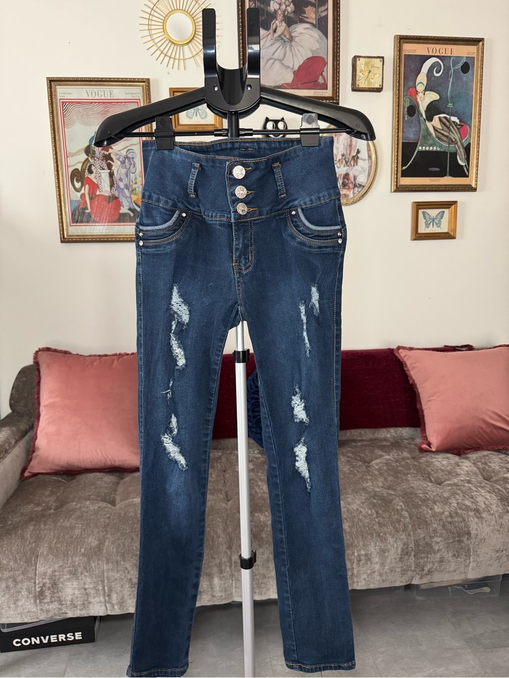 Silver Diva High-Rise Distressed Skinny Jeans